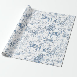 Elegant Vintage Blue White Horse Blommönster Presentpapper