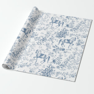 Elegant Vintage Blue White Horse Blommönster Presentpapper
