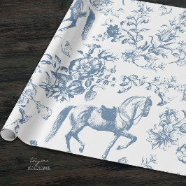 Elegant Vintage Blue White Horse Blommönster Presentpapper