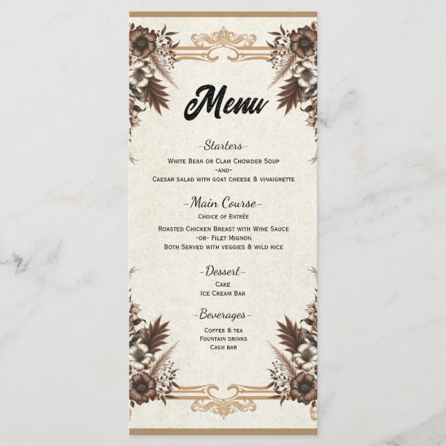 Elegant Vintage Bohemian Blommigt Bröllop Menu Meny (Framsida)