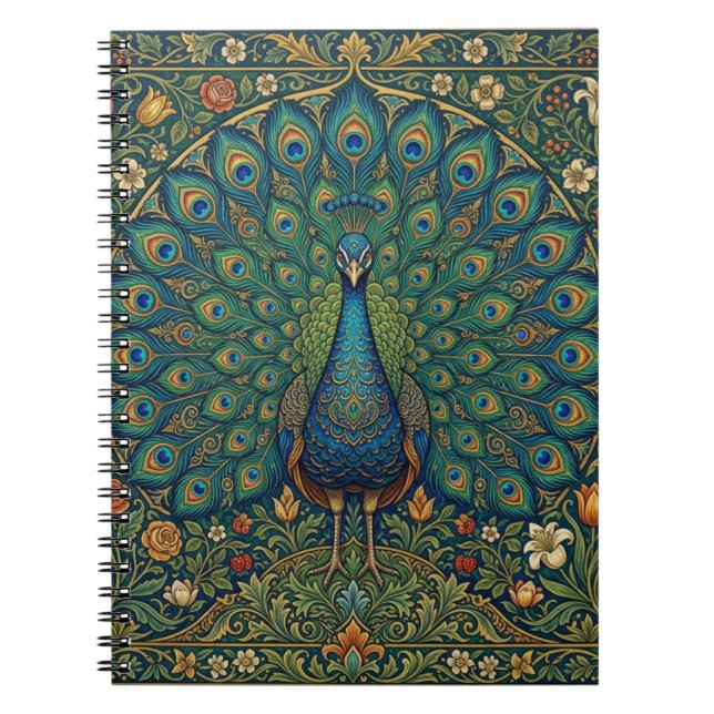 Elegant vintage bohemisk påfågeldesign anteckningsbok (Framsidan)