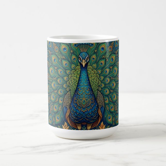 Elegant vintage bohemisk påfågeldesign kaffemugg (Center)