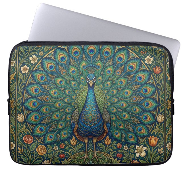 Elegant vintage bohemisk påfågeldesign laptop fodral (Framsidan)
