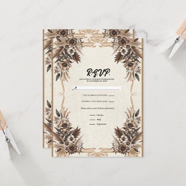 Elegant Vintage Bohemsk Blommig Bröllopsanmälan Inbjudningar (Fram/Back In Situ)