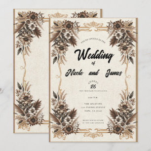 Elegant Vintage Boho Blommig Bröllop Inbjudningar