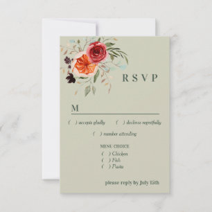 Elegant Vintage Boho Red Orange Grått Menu OSA Kort