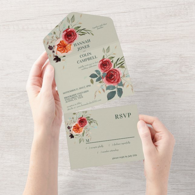 Elegant Vintage Boho Röd Orange Grå (Avrivbar del)