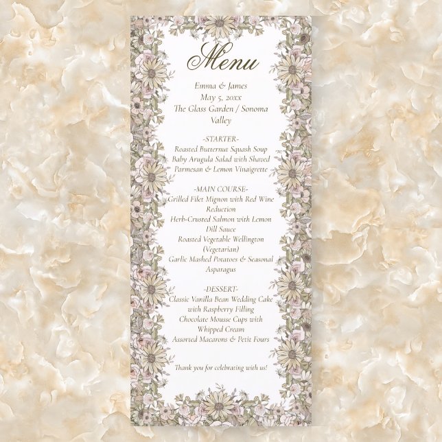Elegant Vintage Botanical Frame Wedding Menu Card Meny (Skapare uppladdad)