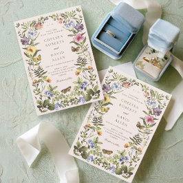 Elegant Vintage Botanical Wildblommor Bröllop Inbjudningar