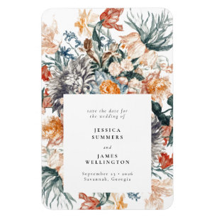 Elegant Vintage Botanisk Blommig Bröllopsdatum att Magnet