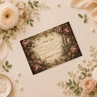 Elegant Vintage Botanisk Bröllop Tack Kort