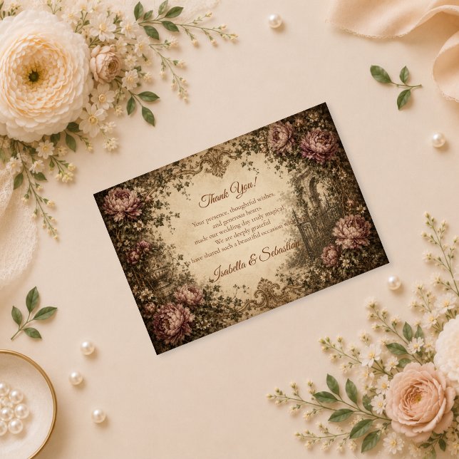 Elegant Vintage Botanisk Bröllop Tack Kort (Skapare uppladdad)