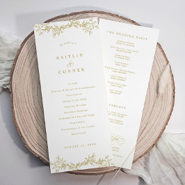Elegant Vintage Botanisk Guld Bröllopsprogram Program