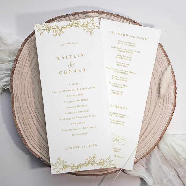 Elegant Vintage Botanisk  Guld Bröllopsprogram Program (Gold wedding programs with an elegant botanical floral greenery design)