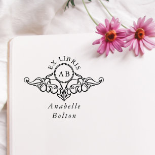 Elegant Vintage Botanisk Namn Ex Libris Bok Stämpel
