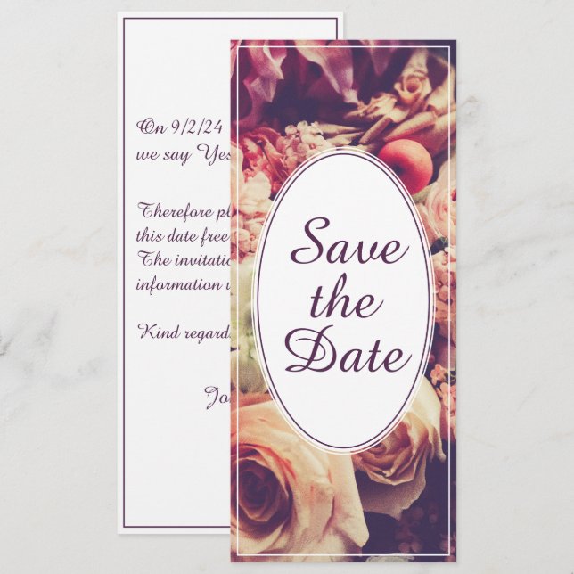 Elegant vintage bröllop meddelande, blomstermotiv (Fram/baksida)