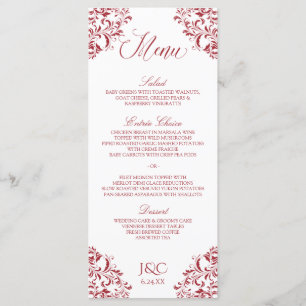 Elegant Vintage bröllop Menu Nadine (röd) Meny