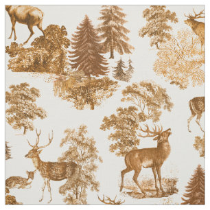 Elegant Vintage Brown Toile Hjort Woodland Tyg
