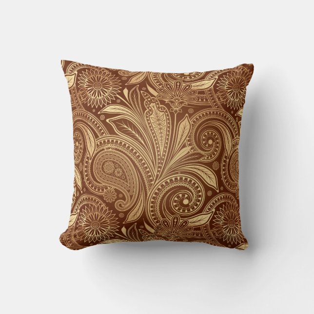 Elegant Vintage Burgunder Guld Paisley Kudde (Framsida)