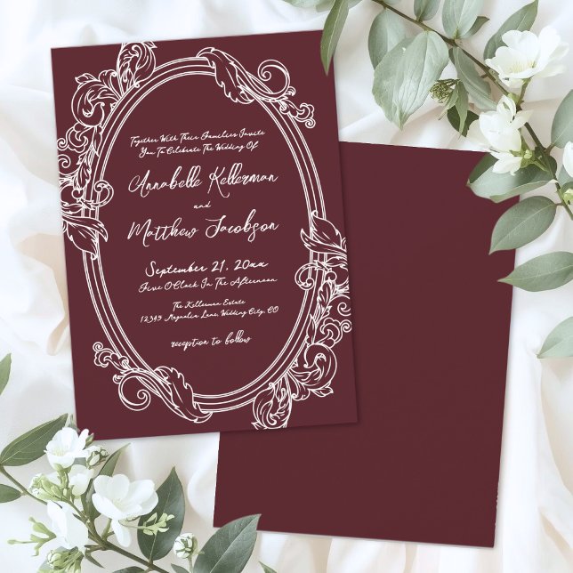Elegant Vintage Burgunderröd Bröllop Inbjudningar (Elegant Vintage Burgundy Wedding Invitation)