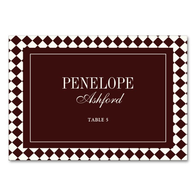 Elegant Vintage Burgundy Bröllopsplatskort Bordsnummer (Framsidan)
