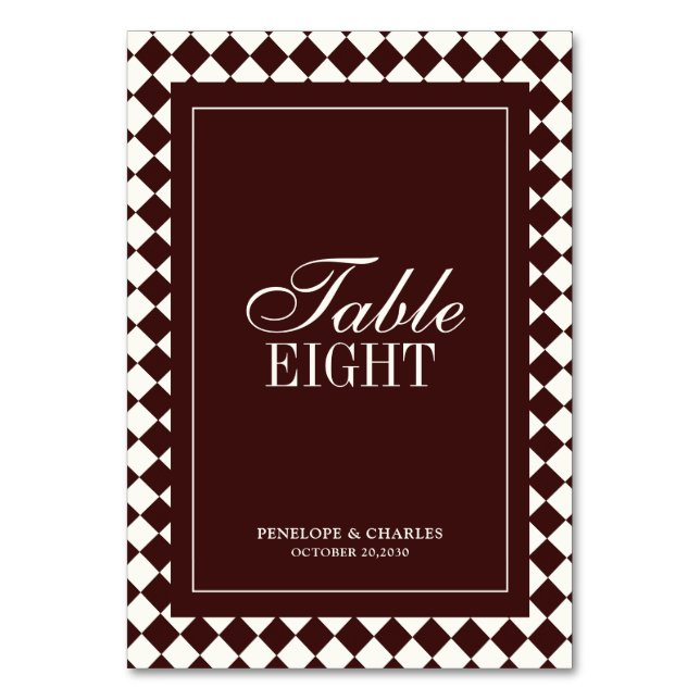 Elegant Vintage Burgundy Formal Wedding Bordsnummer (Framsidan)