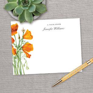 Elegant Vintage California Poppy Blommig med namn Anteckningskort