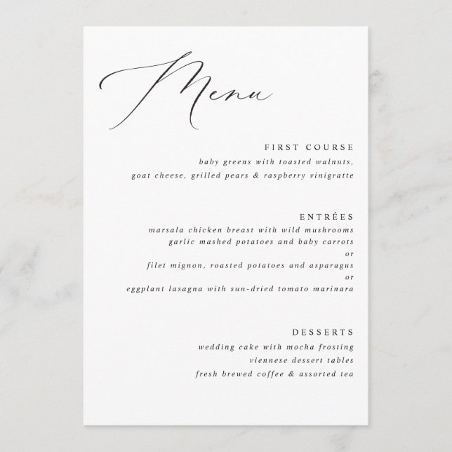 Elegant Vintage Calligraphy Bröllop Menu Meny (Framsida)