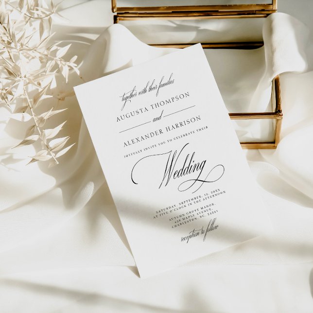 Elegant Vintage Calligraphy Classy Bröllop Inbjudningar (Skapare uppladdad)