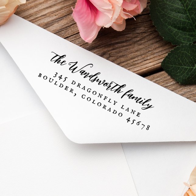 Elegant Vintage Calligraphy Rustic Returadress Stämpel (Elegant Vintage Calligraphy Rustic Return Address Rubber Stamp)