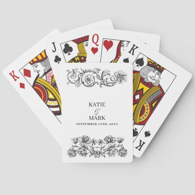 Elegant Vintage Calligraphy-skript Bröllopunskap Casinokort (Baksidan)