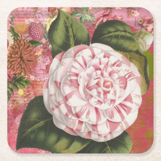 Elegant Vintage Camellia Blommigt Collage Underlägg Papper Kvadrat