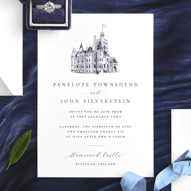 Elegant Vintage Castle illustration Bröllop Inbjudningar (Elegant Vintage Castle Illustration Wedding Invitation)