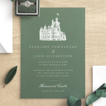 Elegant Vintage Castle Illustration Grönt Bröllop