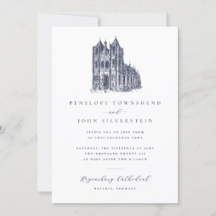 Elegant Vintage Cathedral Illustration Bröllop Inbjudningar