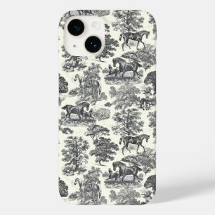 Elegant Vintage Chic Black White Horse Toile