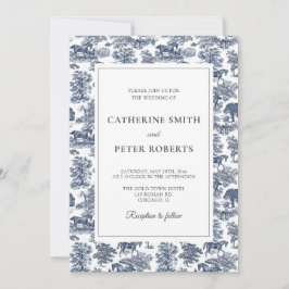 Elegant Vintage Chic Blue Horse Toile Bröllop Inbjudningar