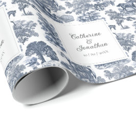 Elegant Vintage Chic Blue Horse Toile Bröllop Presentpapper