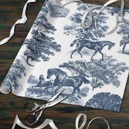 Elegant Vintage Chic Blue Horse Toile Bröllop Presentpapper