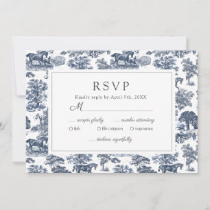 Elegant Vintage Chic Blue Toile Horse OSA kort