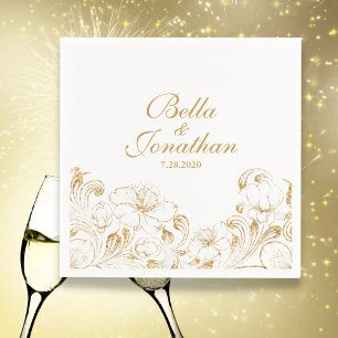 Elegant Vintage Chic Bröllop Guld Blommigt Anpassn Pappersservett