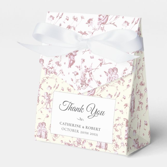 Elegant Vintage Chic Pink Angels Toile Wedding Presentaskar (Framsidan Sidan)