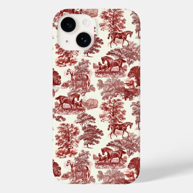 Elegant Vintage Chic Red White Horse Toile (Baksida)