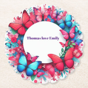 Elegant Vintage China blå röd bufffly Underlägg Papper