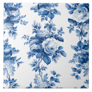 Elegant Vintage China Blue Ro Kakelplatta
