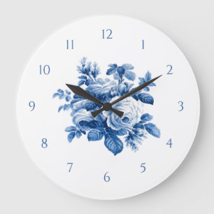 Elegant Vintage China Blue Ro Stor Klocka