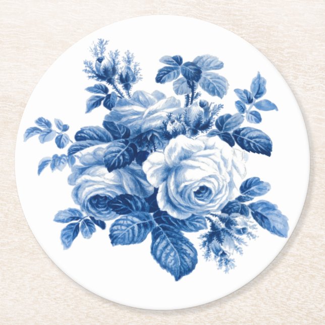 Elegant Vintage China Blue Ro Underlägg Papper Rund (Framsidan)