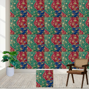 Elegant Vintage Chinoiserie Bird & Blommönster Kakelplatta