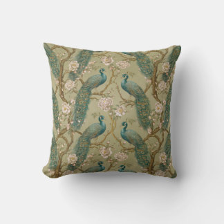 Elegant Vintage Chinoiserie Påfåglar & Pioner Kudde