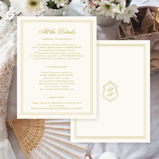 Elegant vintage classic gold calligraphy wedding tilläggskort (Skapare uppladdad)